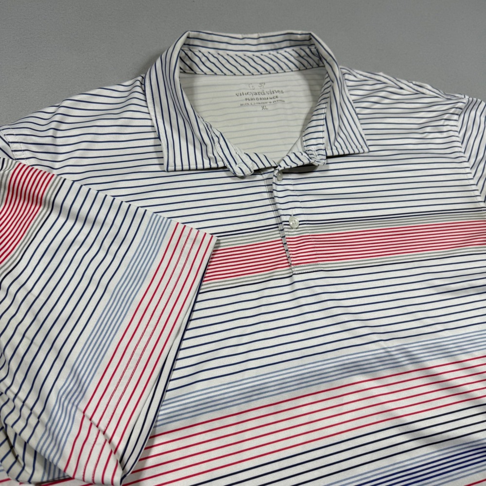 Vineyard Vines Performance Polo Shirt Mens XL Red White Blue Striped Golf Top